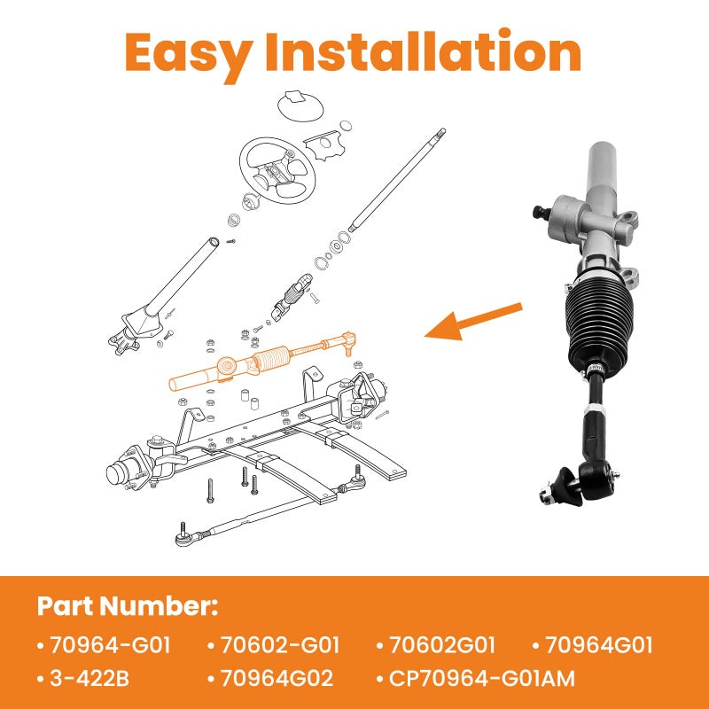 Tuningsworld Steering Rack, Golf Cart Steering Gear Box Assembly for EZGO TXT MPT 2001-UP Gas and Electric Golf Carts, Replace# 70964-G01, 70602-G01, with Ball Joint and Latch - Image 3